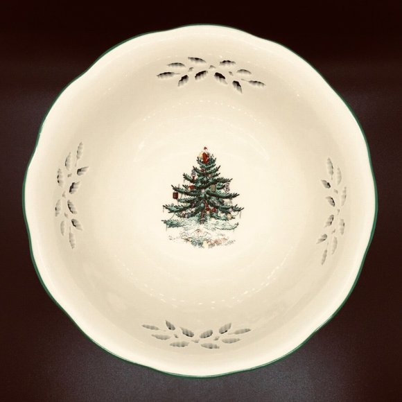 SPODE "Christmas Tree" Pierced Footed Compote/Bowl NWOT - Picture 5 of 7